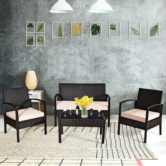 4 Piece Patio Rattan Conversation Set, Loveseat Sofa, Coffee Table, Multicolor Patio Conversation Sets Multicolor at Gallery Canada