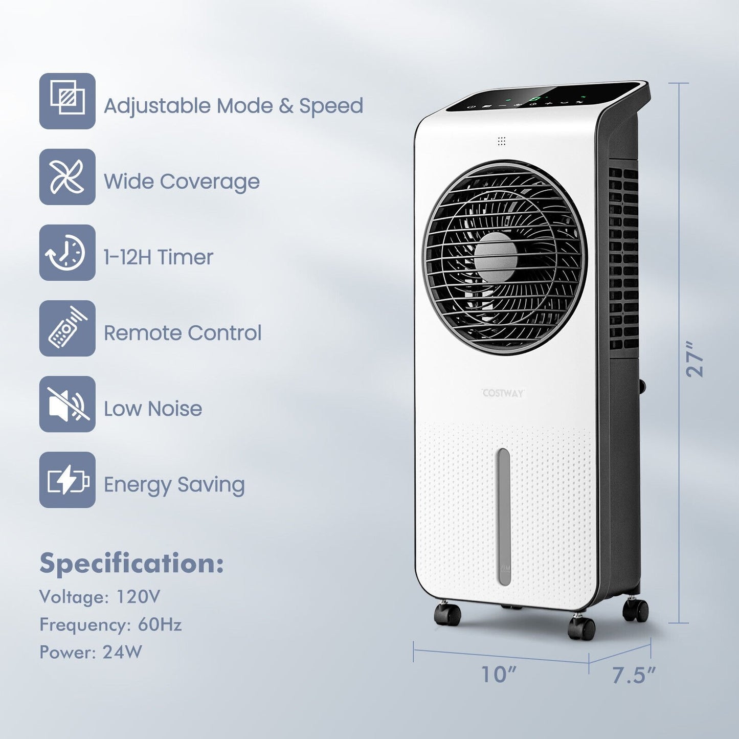 3-in-1 Evaporative Air Cooler with 12H Timer Remote, White