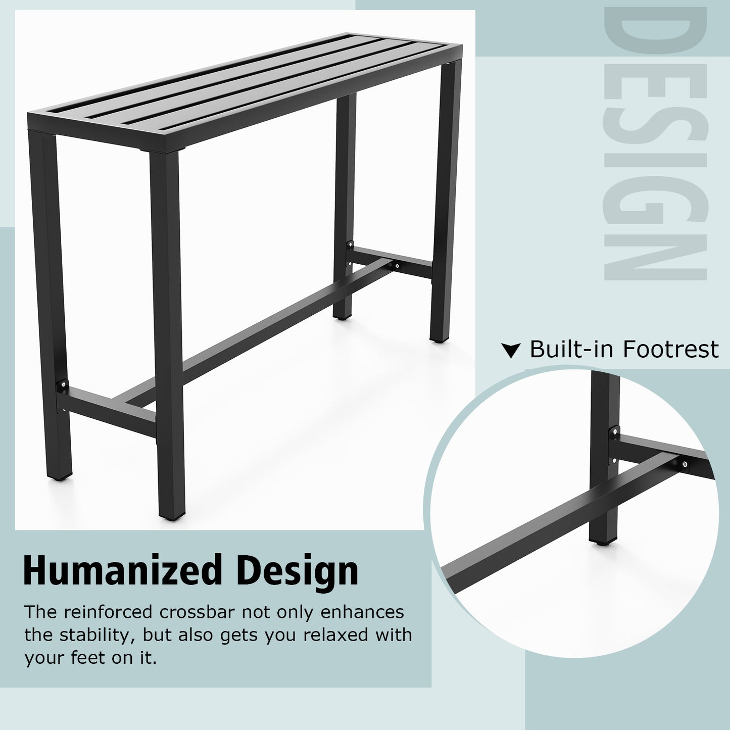 48/55 Inch Outdoor Bar Table, Waterproof Top, Heavy-Duty Metal Frame, Black Patio Dining Tables at Gallery Canada