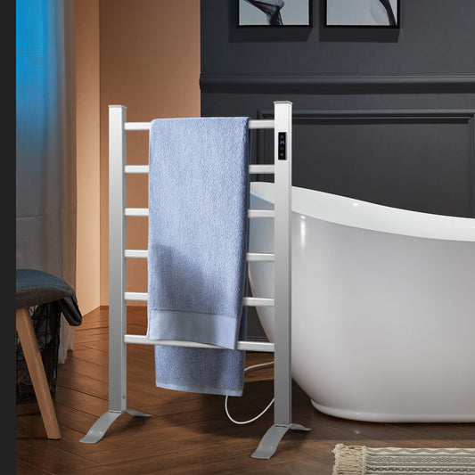 Freestanding and Wall-mounted 6 Bars Towel Warmer with Timer and LED Display Towel Racks Silver at Gallery Canada