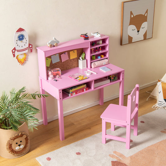 Kids Desk and Chair Set with Hutch and Bulletin Board for 3+ Kids, Pink Kids Table & Chair Sets Pink at Gallery Canada