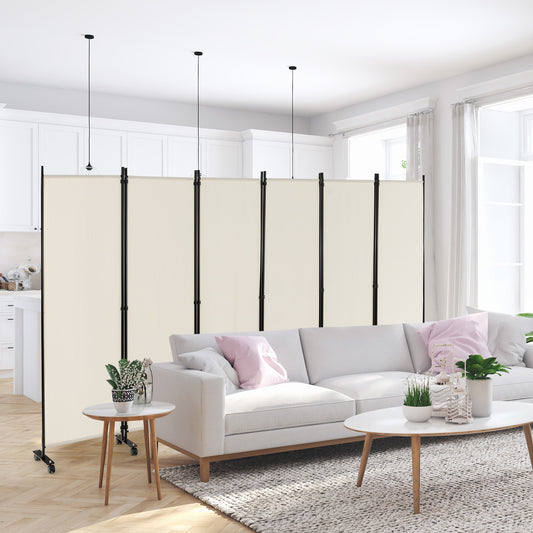 6 Panel 5.7 Feet Rolling Room Divider On Wheels, White Room Dividers White at Gallery Canada