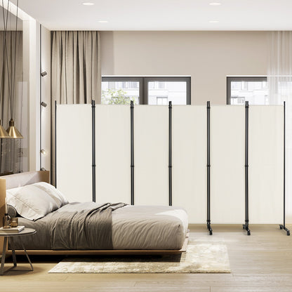 6 Panel 5.7 Feet Tall Rolling Room Divider on Wheels, White at Gallery Canada