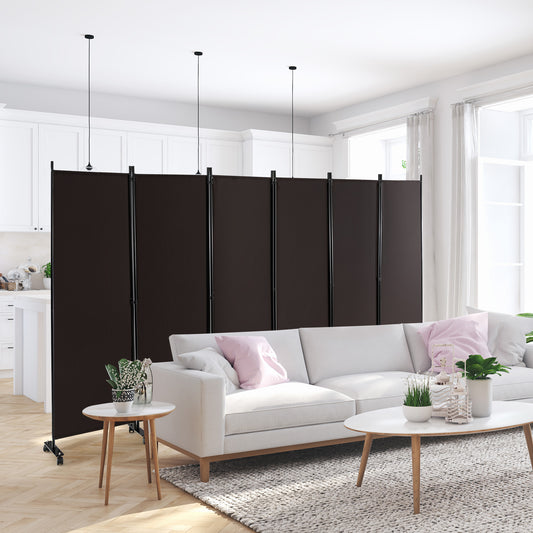 6 Panel 5.7 Feet Tall Rolling Room Divider, Brown Room Dividers Brown at Gallery Canada