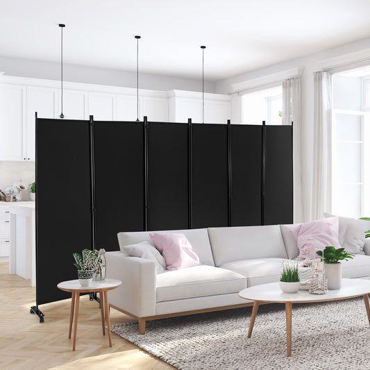 6 Panel 5.7 Feet Rolling Room Divider On Wheels, Black Room Dividers Black at Gallery Canada