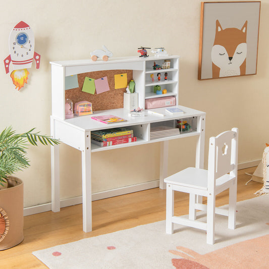 Kids Desk and Chair Set with Hutch and Bulletin Board for 3+ Kids, White Kids Table & Chair Sets White at Gallery Canada
