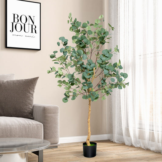 5.5 Feet Artificial Eucalyptus Tree, 517 Silver Dollar Leaves, Black, Green Faux Plants Black & Green at Gallery Canada