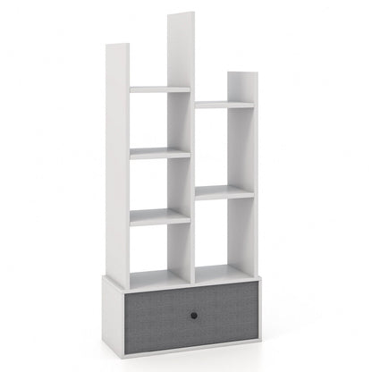 7-Tier Open-Back Bookshelf with Drawer, White