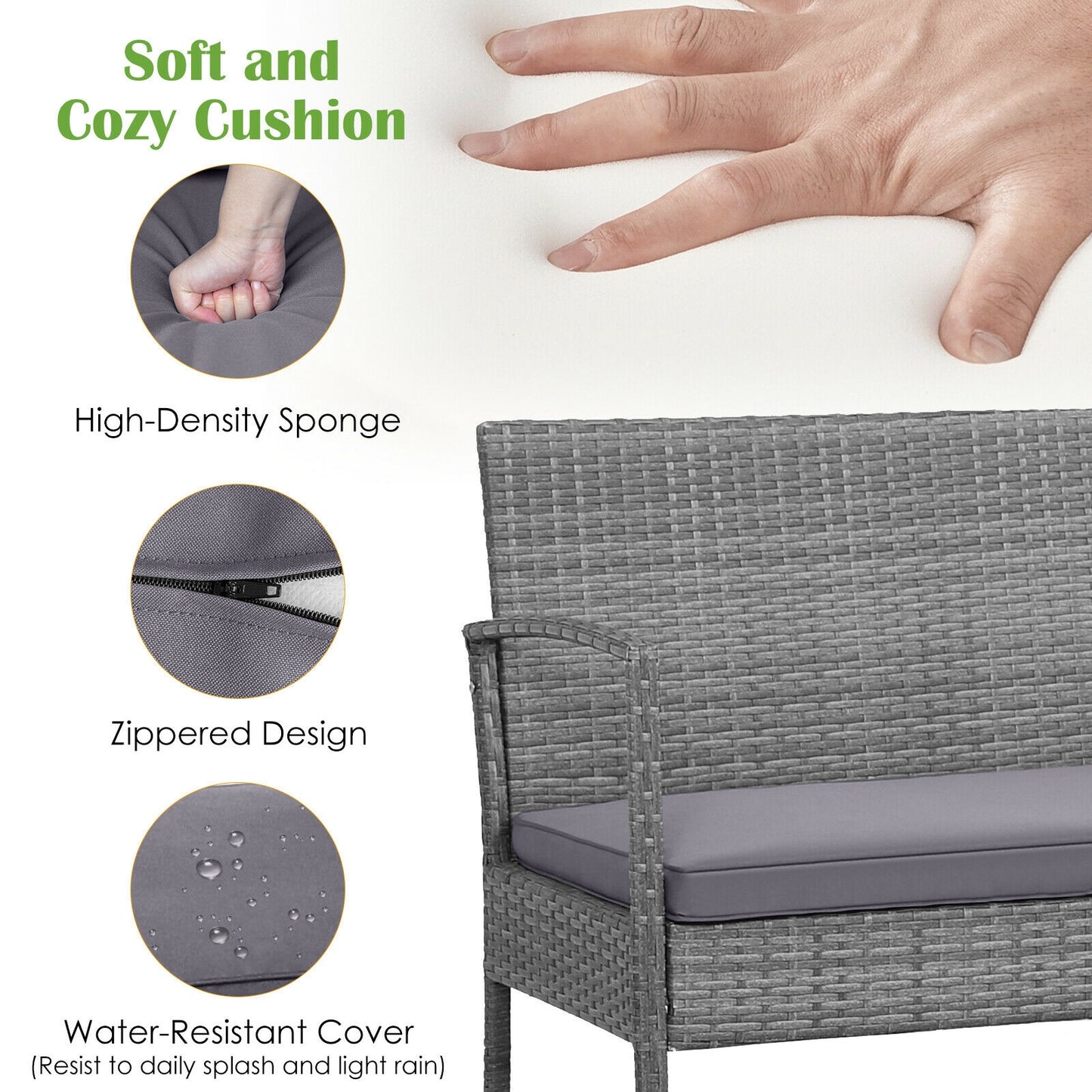4 Piece Rattan Patio Set, Acacia Wood Tabletop, Gray Patio Conversation Sets at Gallery Canada
