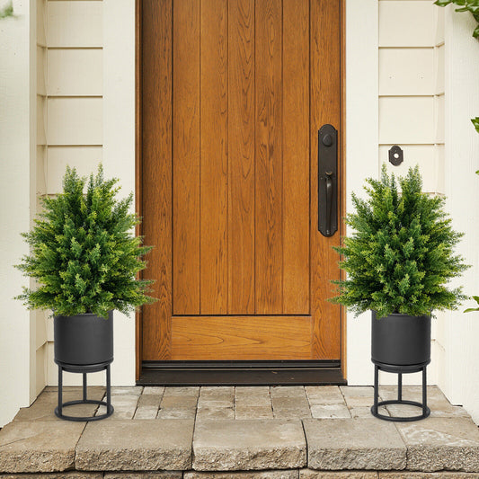 Artificial Cedar Topiary Ball Tree, 2-Pack, Cement Pot, Green Faux Plants Green at Gallery Canada