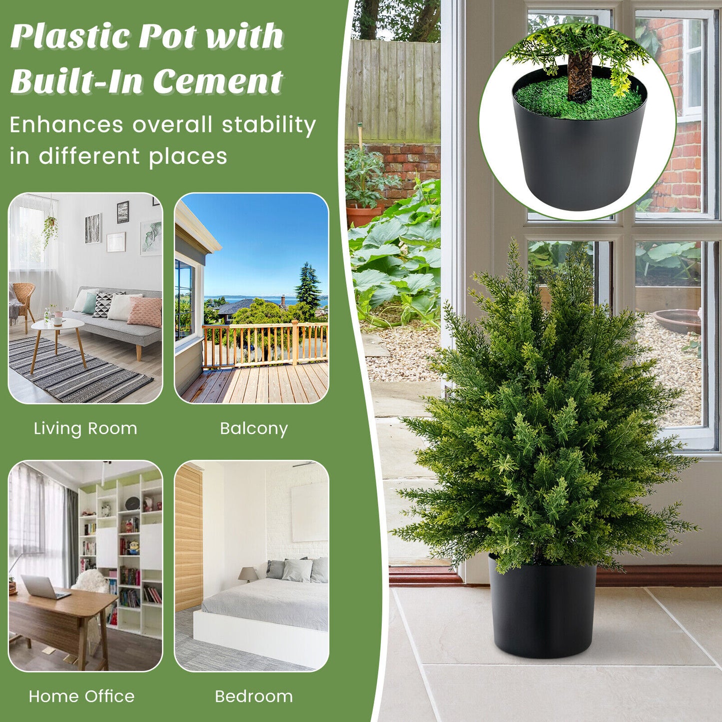 Artificial Cedar Topiary Ball Tree, 2-Pack, Cement Pot, Green Faux Plants at Gallery Canada