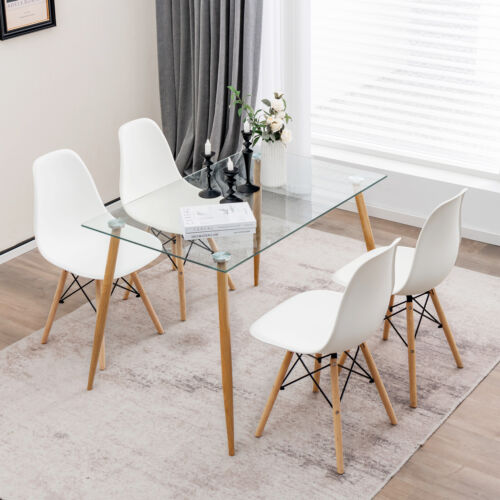 Rectangle Dining Table Set, 5 Pieces, 51 Inch Glass Tabletop, White Dining Room Sets White at Gallery Canada