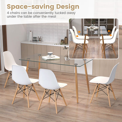 5 Pieces Rectangle Dining Table Set with 51 Inch Glass Tabletop, White at Gallery Canada