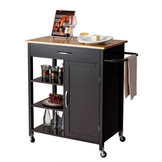 Mobile Kitchen Island Cart with Rubber Wood Top, Brown