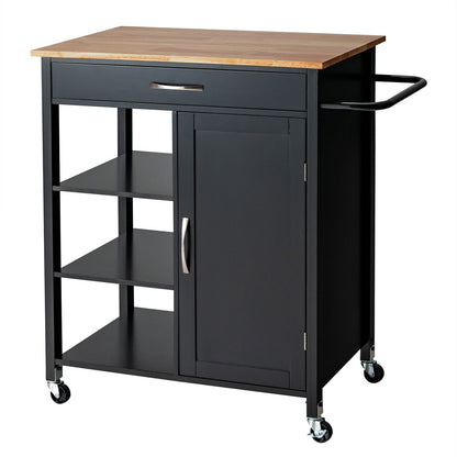 Mobile Kitchen Island Cart with Rubber Wood Top, Black
