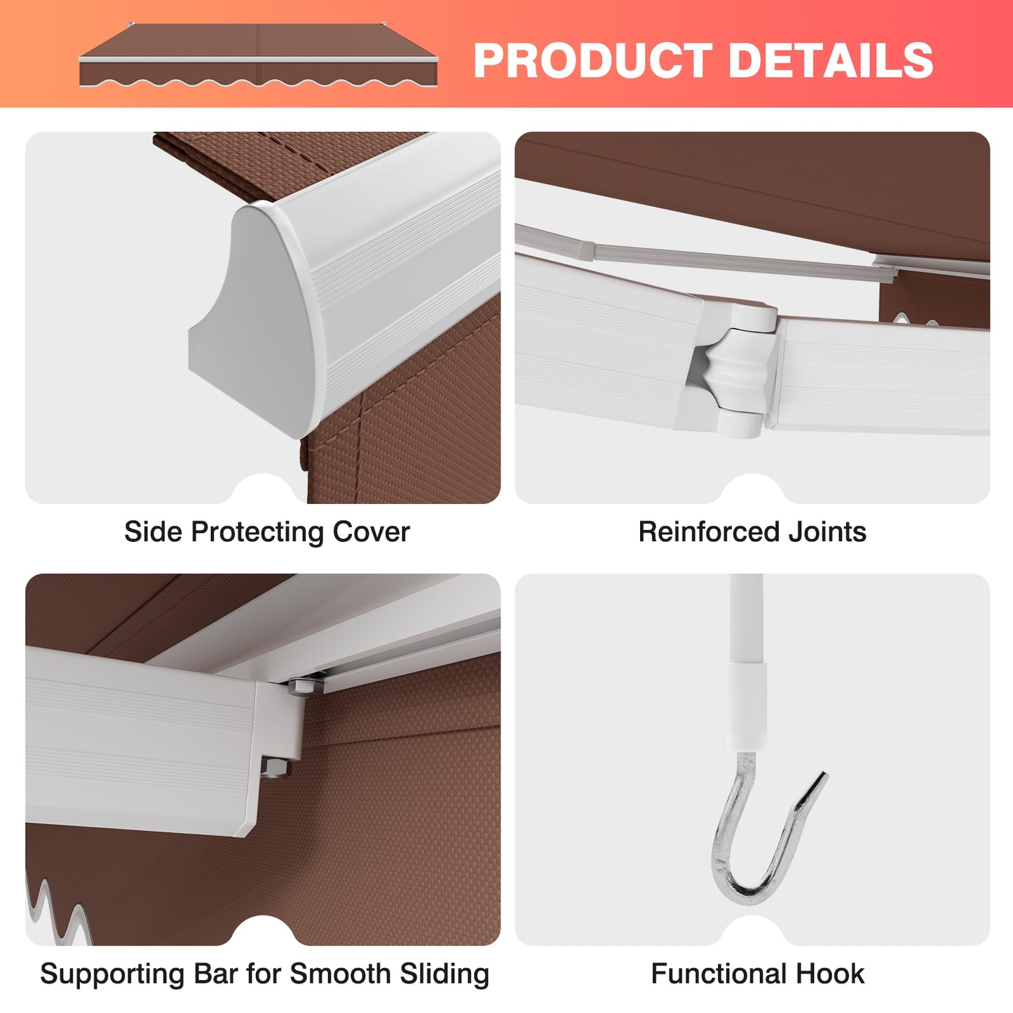 10 x 8.2 Feet Retractable Awning, Manual Crank Handle, Brown Canopies at Gallery Canada