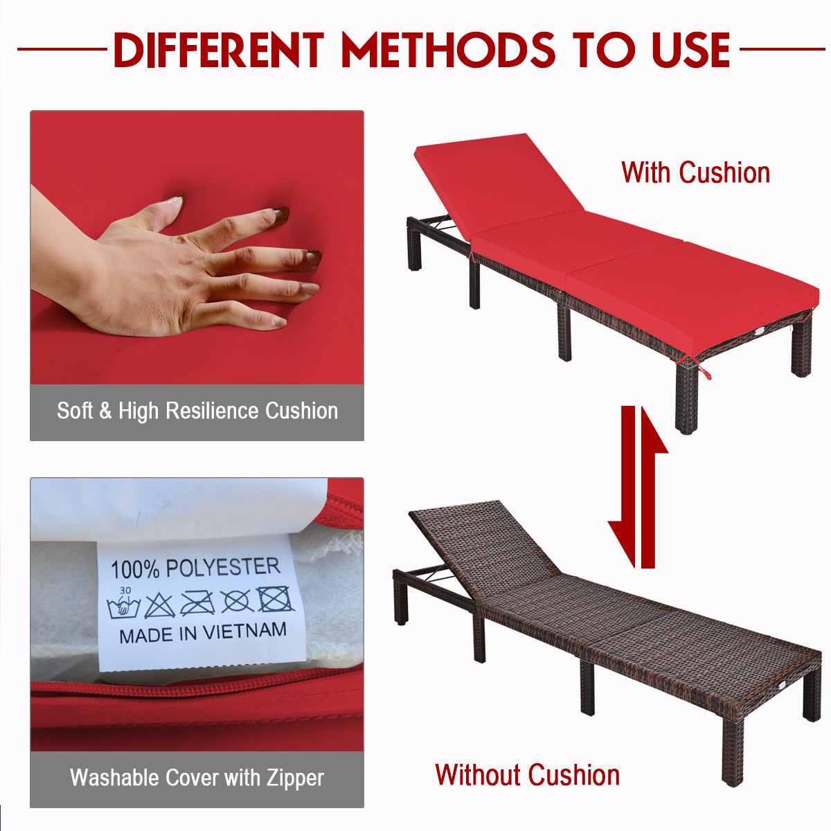 Outdoor Rattan Adjustable Chaise, Red Outdoor Chaise Lounges at Gallery Canada