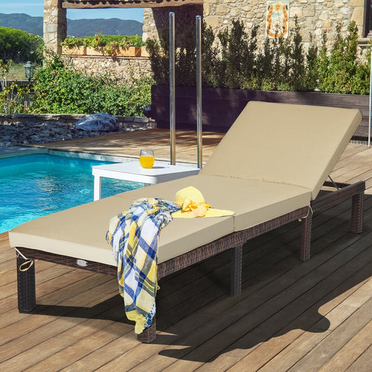 Outdoor Rattan Adjustable Cushioned Chaise, Brown Outdoor Chaise Lounges Brown at Gallery Canada
