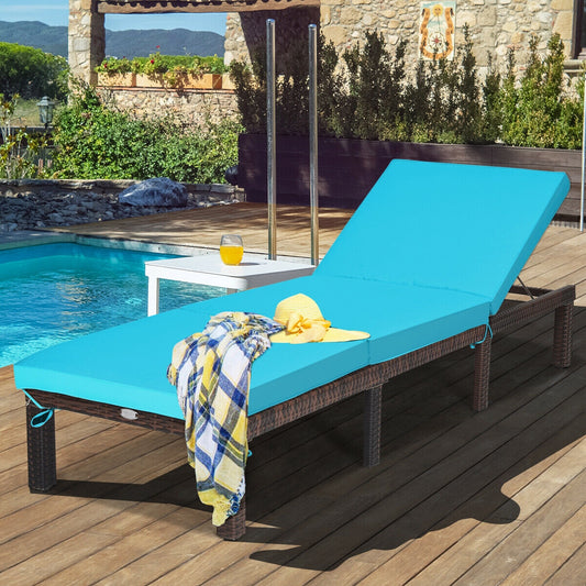 Outdoor Rattan Adjustable Cushioned Chaise, Turquoise Outdoor Chaise Lounges Turquoise at Gallery Canada