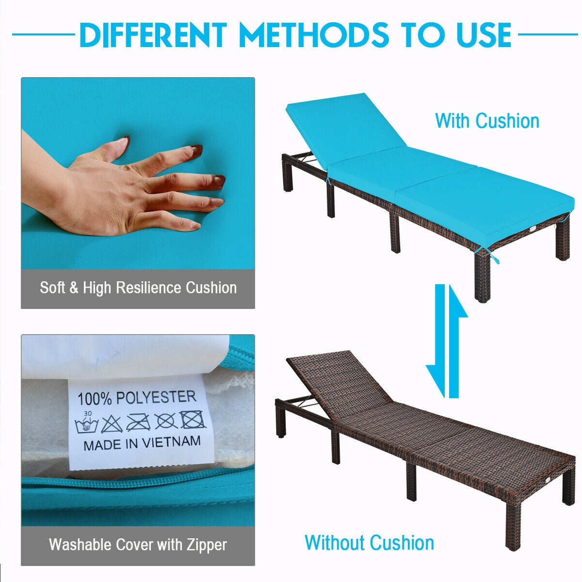 Outdoor Rattan Adjustable Cushioned Chaise, Turquoise Outdoor Chaise Lounges at Gallery Canada