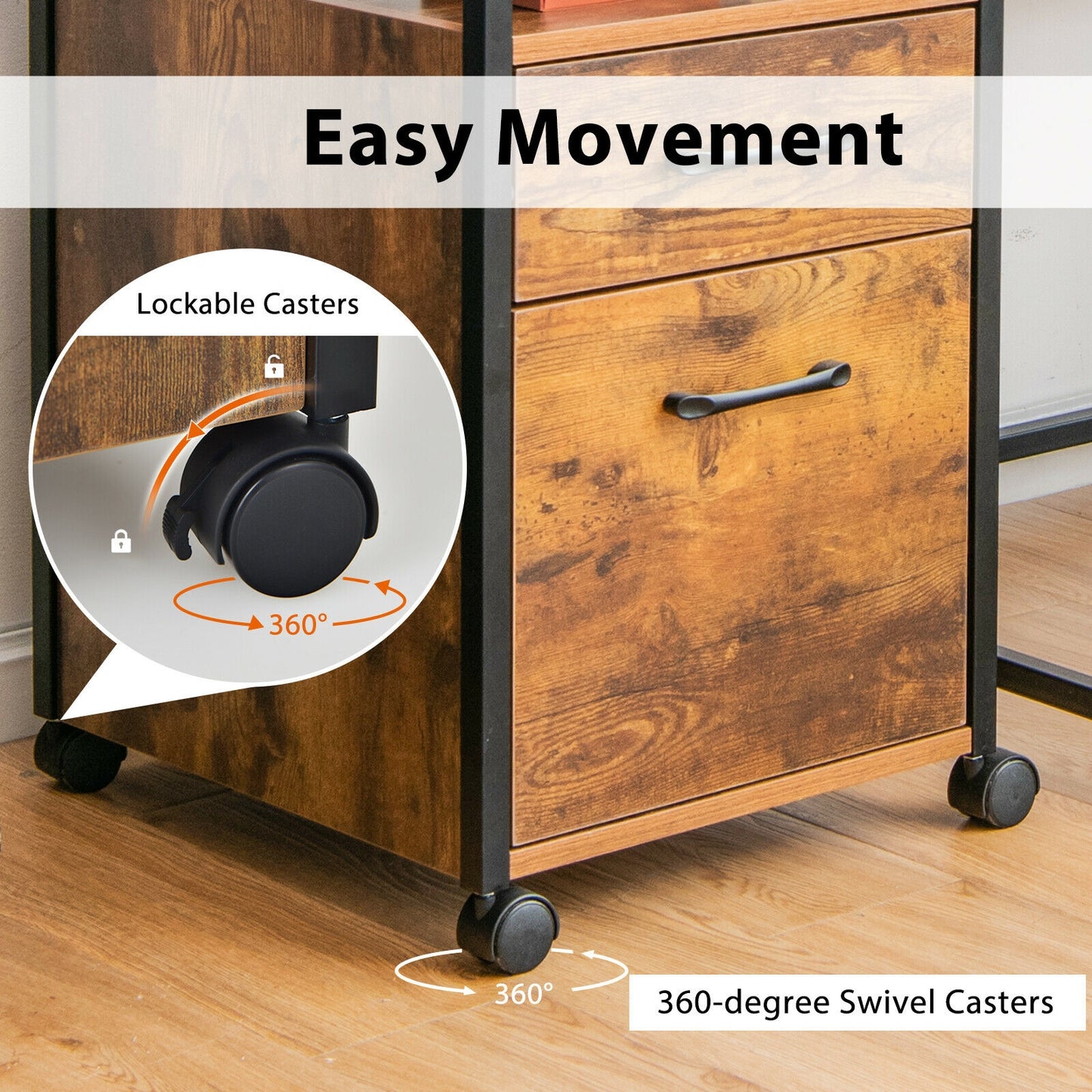 2 Drawer Mobile File Cabinet Printer Stand with Open Shelf for Letter Size, Rustic Brown File Cabinets at Gallery Canada