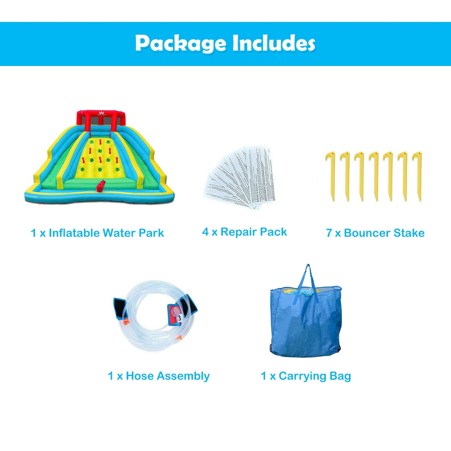 Double Side Inflatable Water Slide Park With Climbing Wall, Blue Bounce House at Gallery Canada