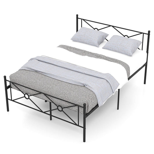 Full/Queen Size Metal Platform Bed Frame with Headboard and Footboard-Full Size, Black