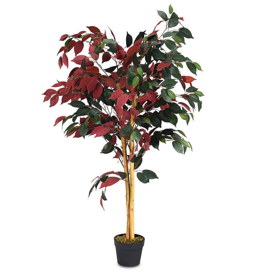 4 Feet Tall Artificial Ficus Tree with Nursery Pot, Red
