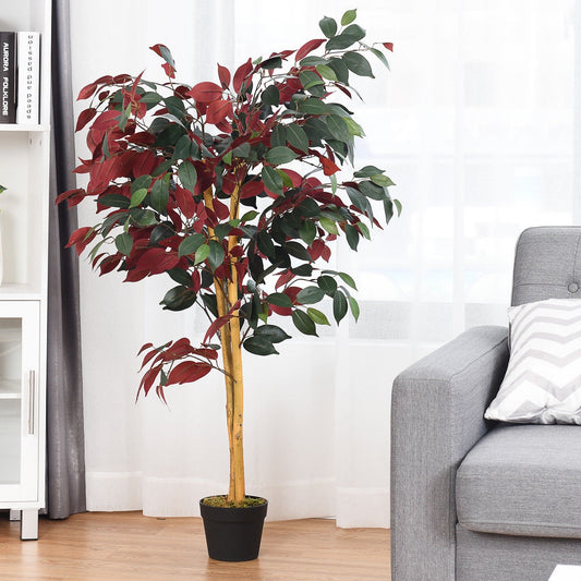 4 Ft Artificial Ficus Tree, Nursery Pot, Red Faux Plants Red at Gallery Canada
