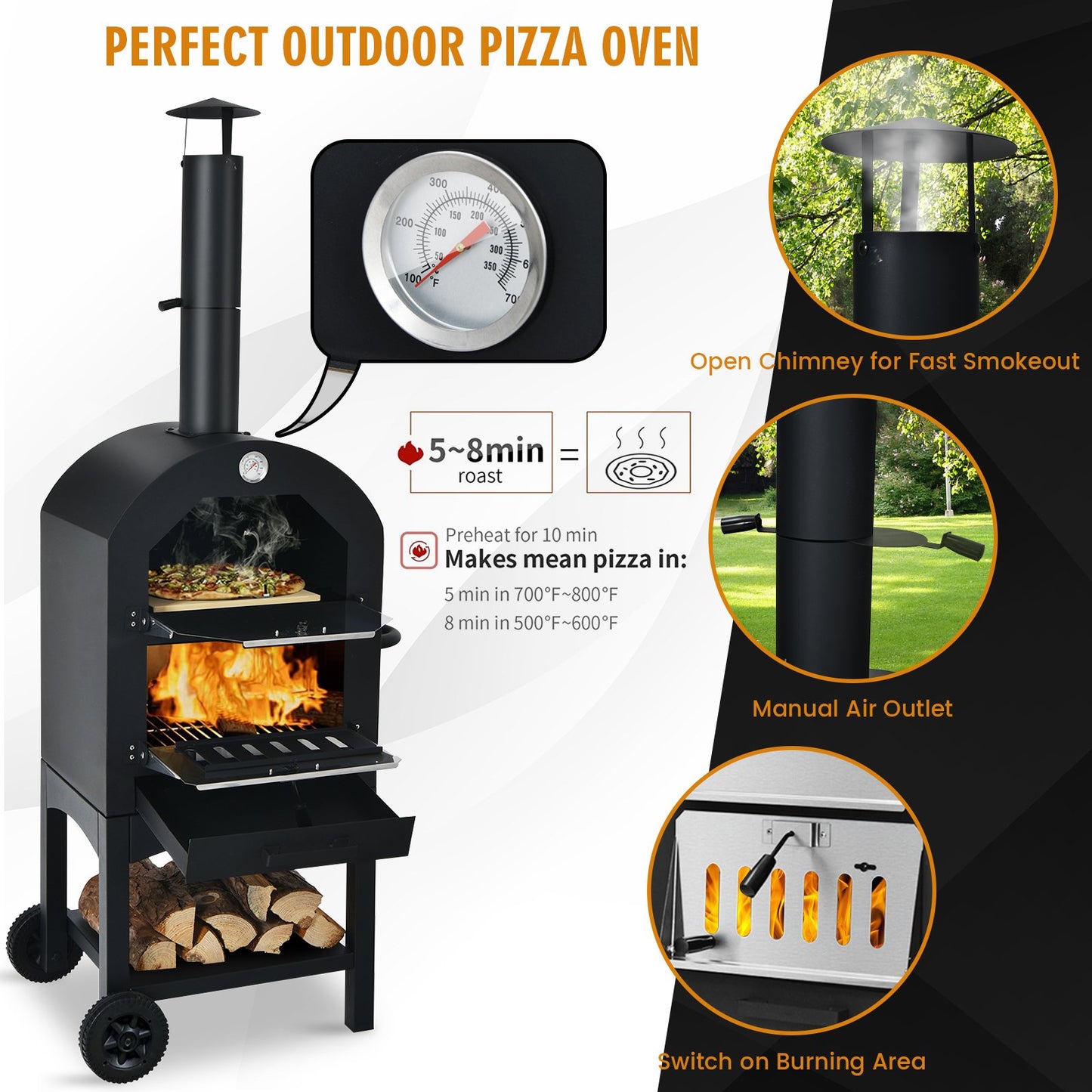 Portable Outdoor Pizza Oven with Pizza Stone and Waterproof Cover, Black at Gallery Canada