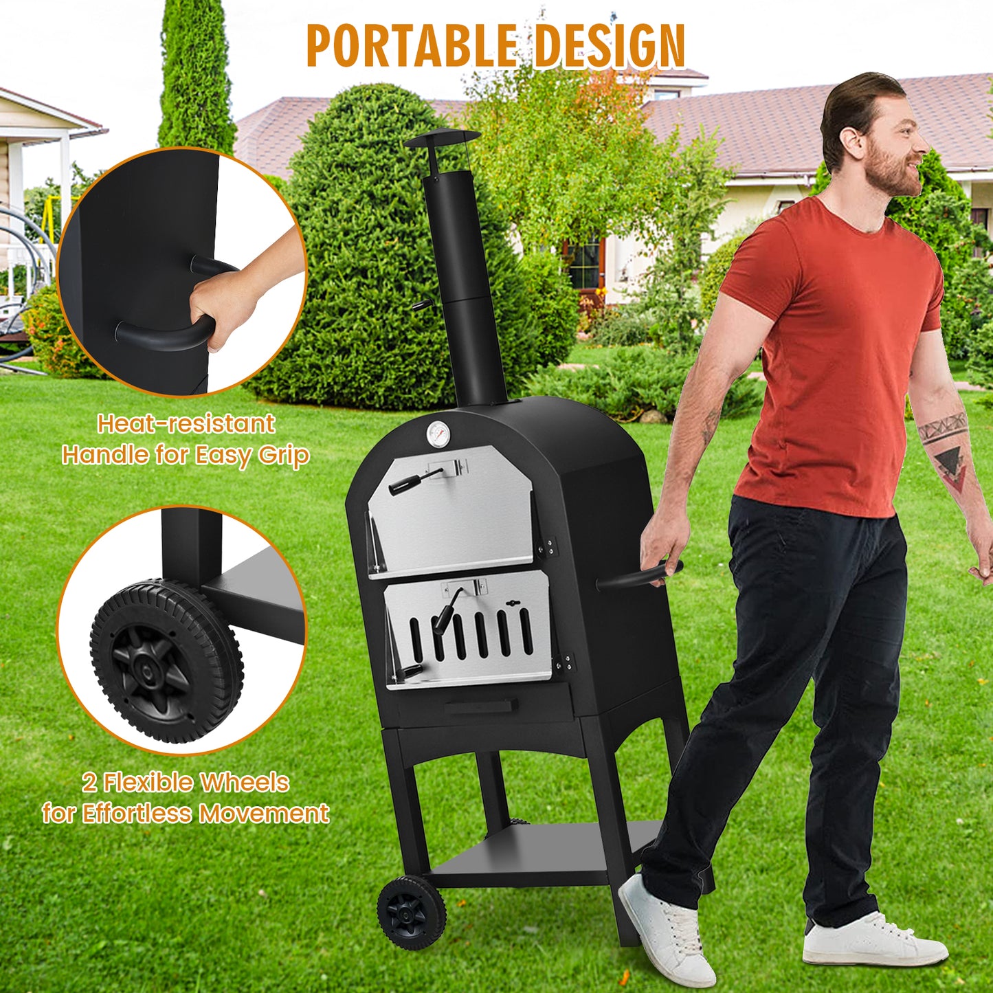Portable Outdoor Pizza Oven with Pizza Stone and Waterproof Cover, Black Outdoor Grills at Gallery Canada