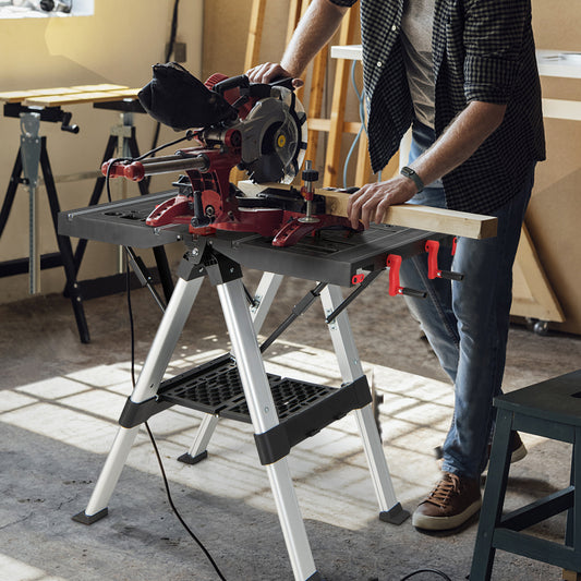 Portable Folding Workbench, Adjustable Height, Red, Black Garages Black & Red at Gallery Canada