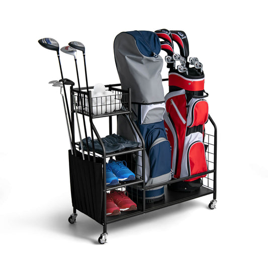 Double Golf Bag Organizer with Lockable Universal Wheels, Black