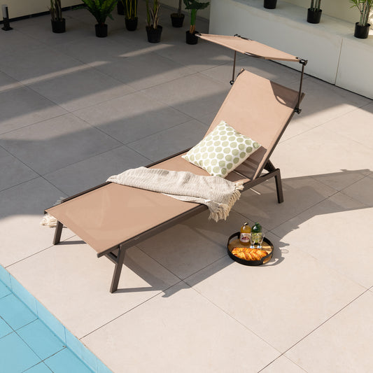 Outdoor Chaise Lounge Chair, Sunshade, 6 Adjustable Positions, Brown Outdoor Chaise Lounges Brown at Gallery Canada