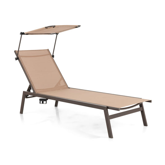 Outdoor Chaise Lounge Chair with Sunshade and 6 Adjustable Position, Brown at Gallery Canada