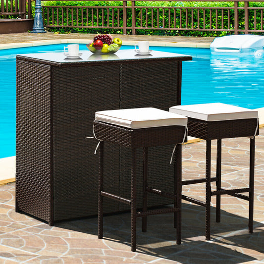 Patio Rattan Bar Table Stools Dining Set, 3 Pieces, Beige Patio Bar Furniture Beige at Gallery Canada