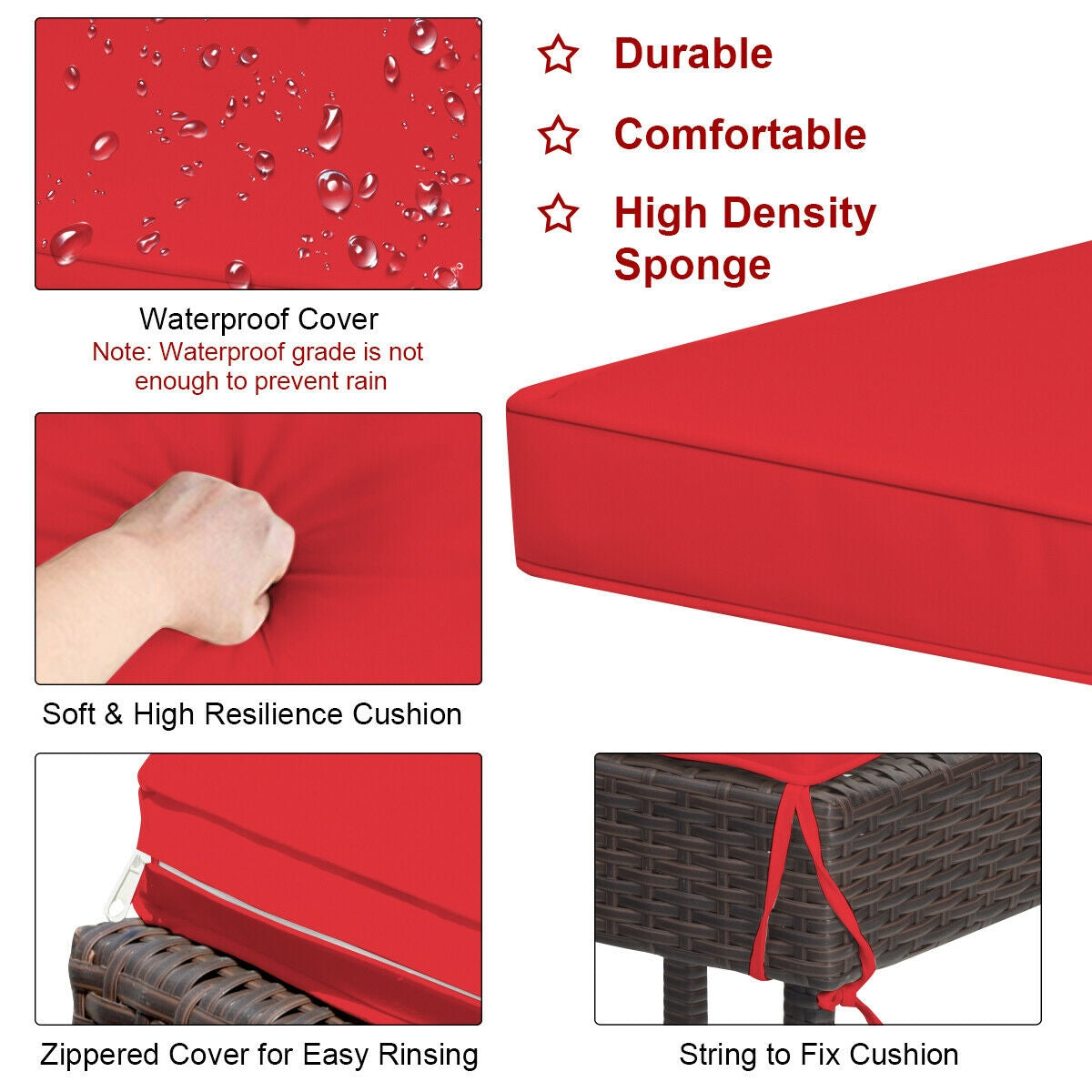 3 Piece Rattan Bar Table Stools Set, Red