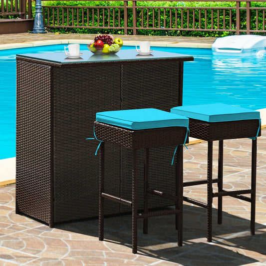 3-Piece Patio Rattan Bar Table Stools Set, Turquoise Patio Bar Furniture Turquoise at Gallery Canada