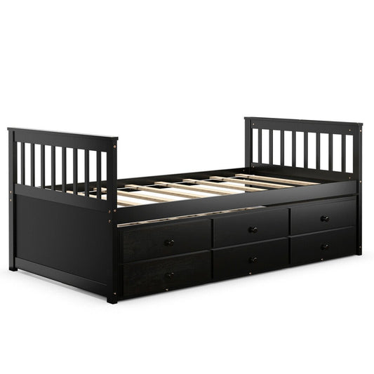 Twin Captain’s Bed with Trundle Bed with 3 Storage Drawers, Dark Brown at Gallery Canada