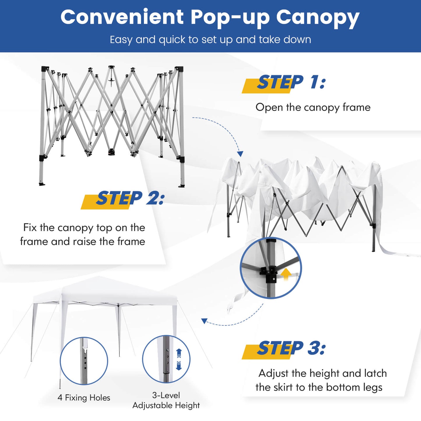 10 x 10 Feet Outdoor Pop-Up Patio Canopy, White Canopies at Gallery Canada