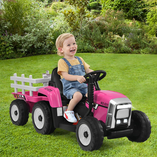 12V Kids Ride On Tractor, 3-Gear-Shift Ground Loader, Pink Powered Ride On Toys Pink at Gallery Canada