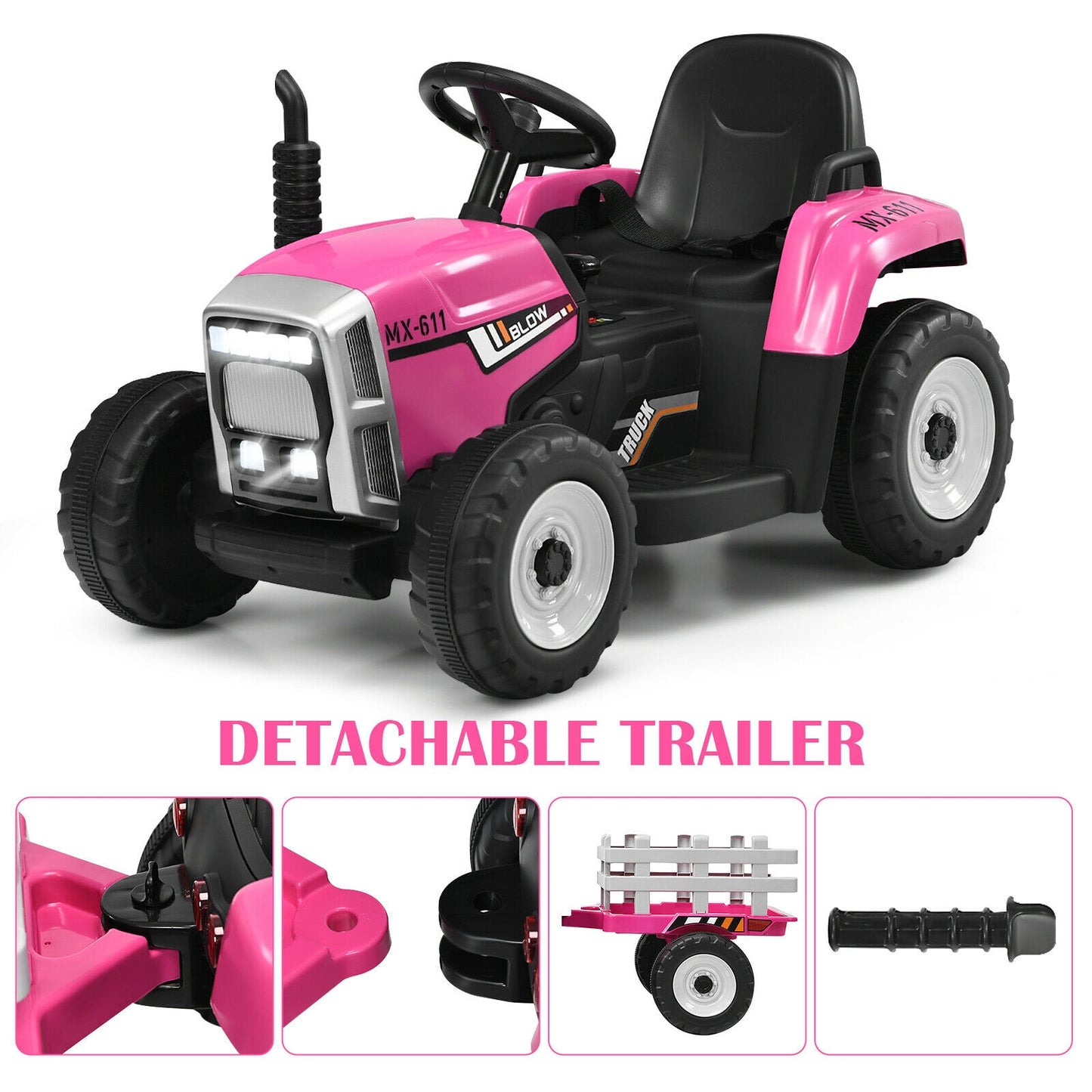 12V Ride on Tractor with 3-Gear-Shift Ground Loader for Kids 3+ Years Old, Pink Powered Ride On Toys at Gallery Canada