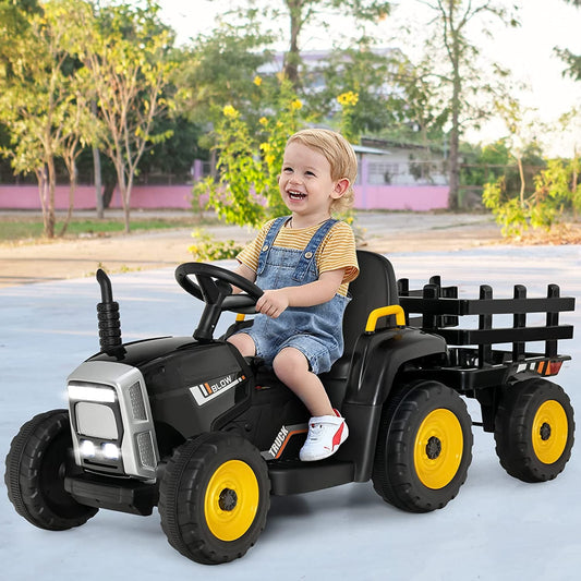 12V Kids Ride On Tractor, 3-Gear-Shift Ground Loader, Black Powered Ride On Toys Black at Gallery Canada