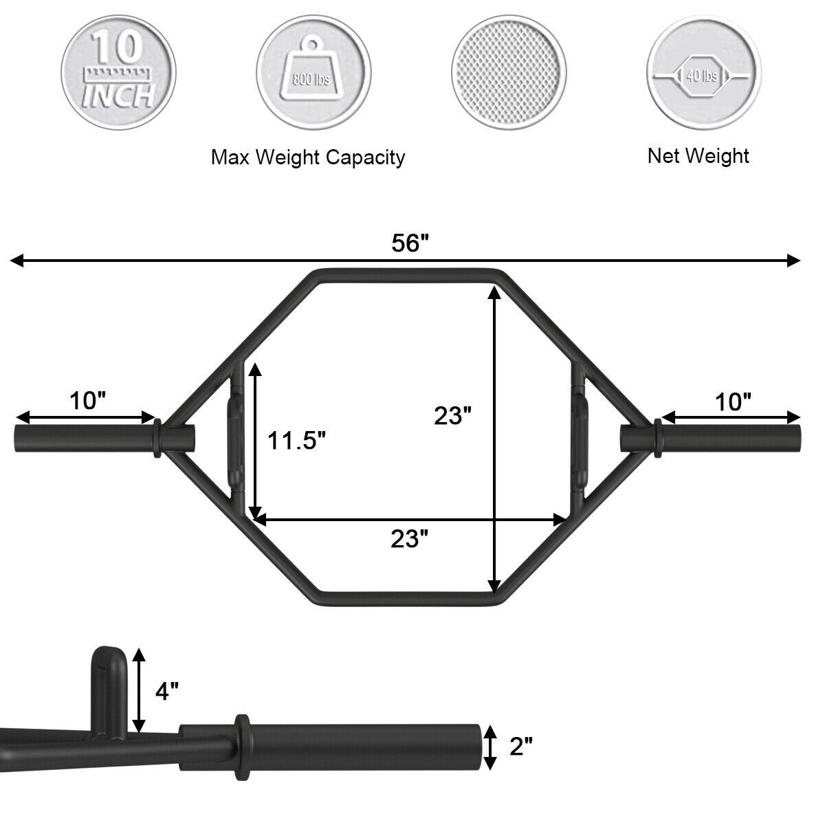 56 Inch Olympic Hexagon Deadlift Trap Bar with Folding Grips Powerlifting, Black at Gallery Canada