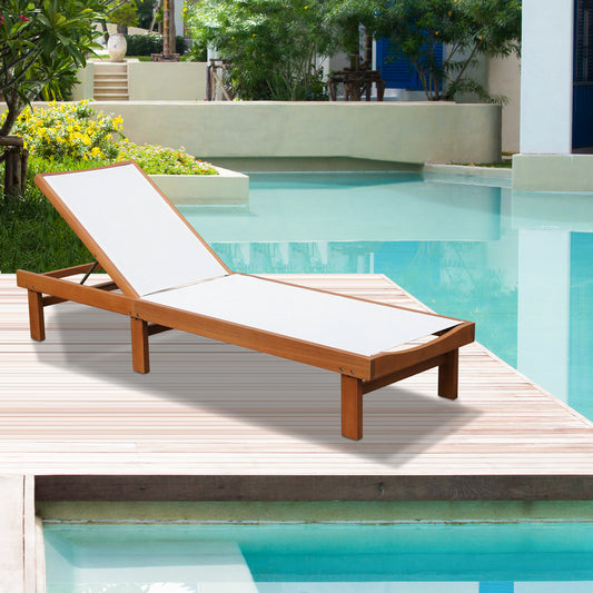 Outdoor Wood Chaise Lounge Chair with 5-Postion Adjustable Back Outdoor Chaise Lounges Teak, White at Gallery Canada