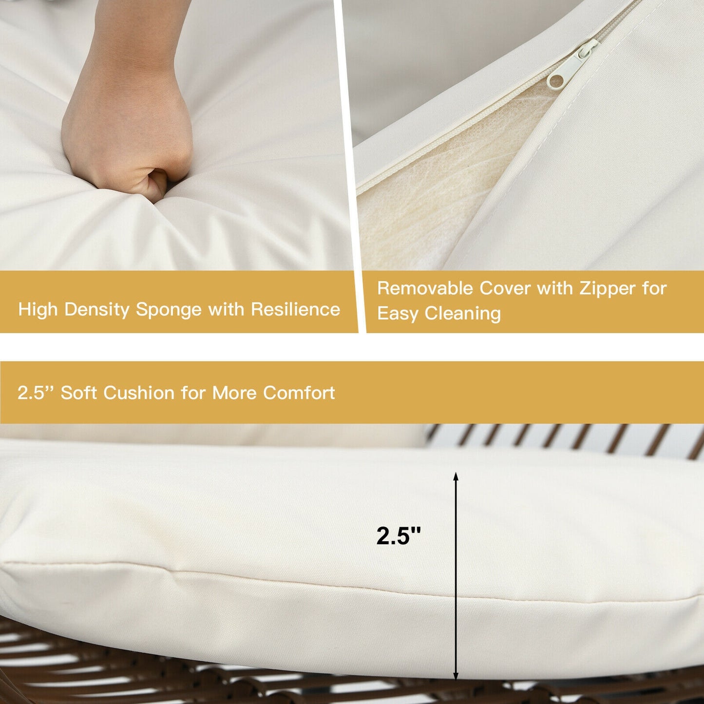 3 Pieces Patio Rattan Bistro Set with Cushions and Glass Table, White Patio Conversation Sets at Gallery Canada