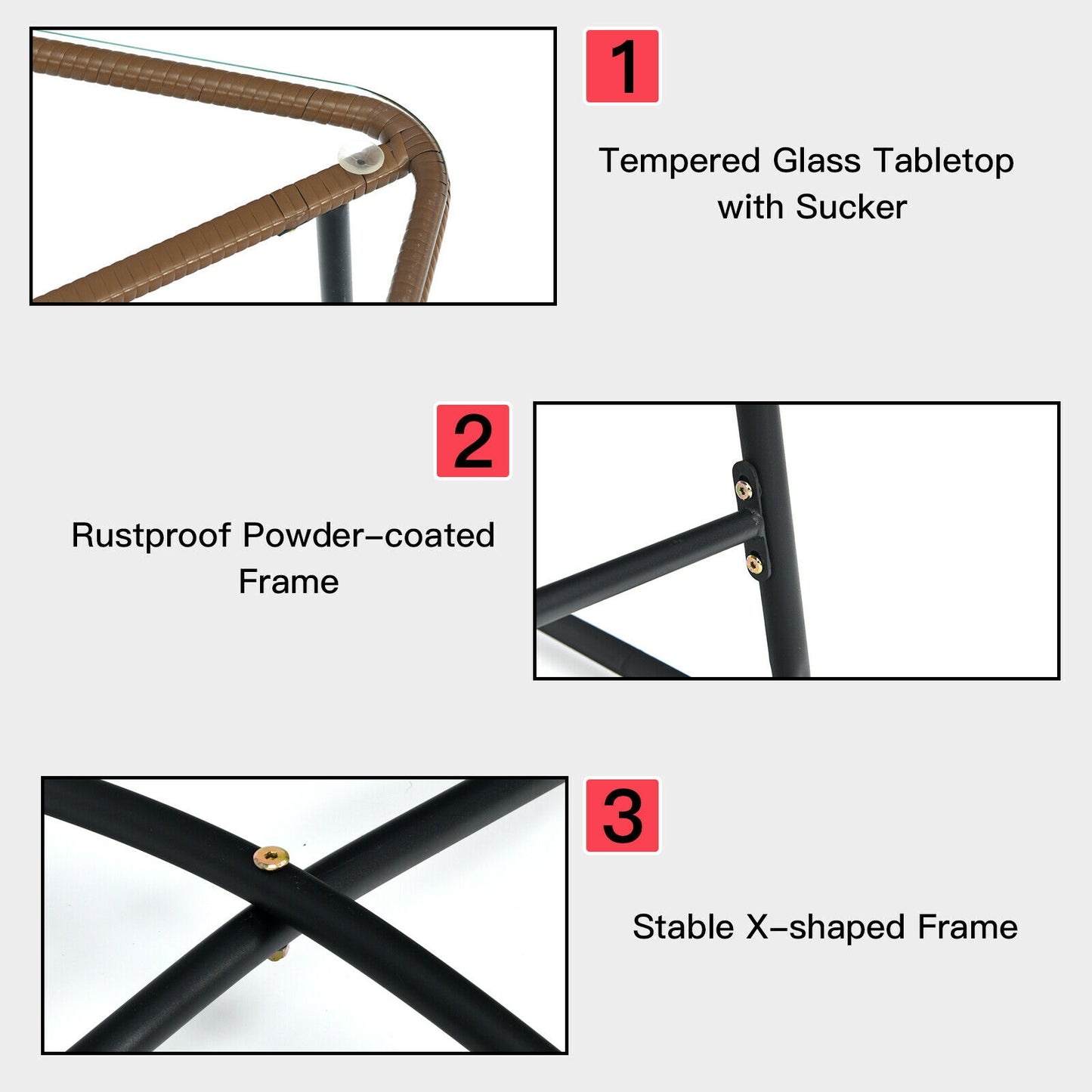 Patio Rattan Bistro Set, 3 Pieces, With Cushions And Glass Table, Red Patio Conversation Sets at Gallery Canada