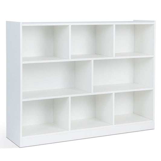 3-Tier Open Bookcase 8-Cube Floor Standing Storage Shelves Display Cabinet, White