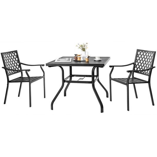 3 Pieces Patio Dining Set Stackable Chairs Armrest Table with Umbrella Hole at Gallery Canada