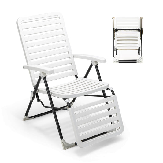 PP Folding Patio Chaise Lounger with 7-Level Backrest and Cozy Footrest, White at Gallery Canada